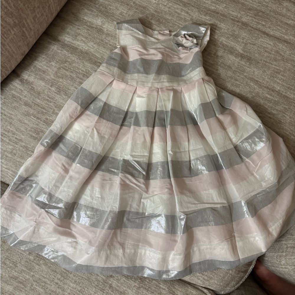 Charming Striped Kids Dress - Pink, Gray, White